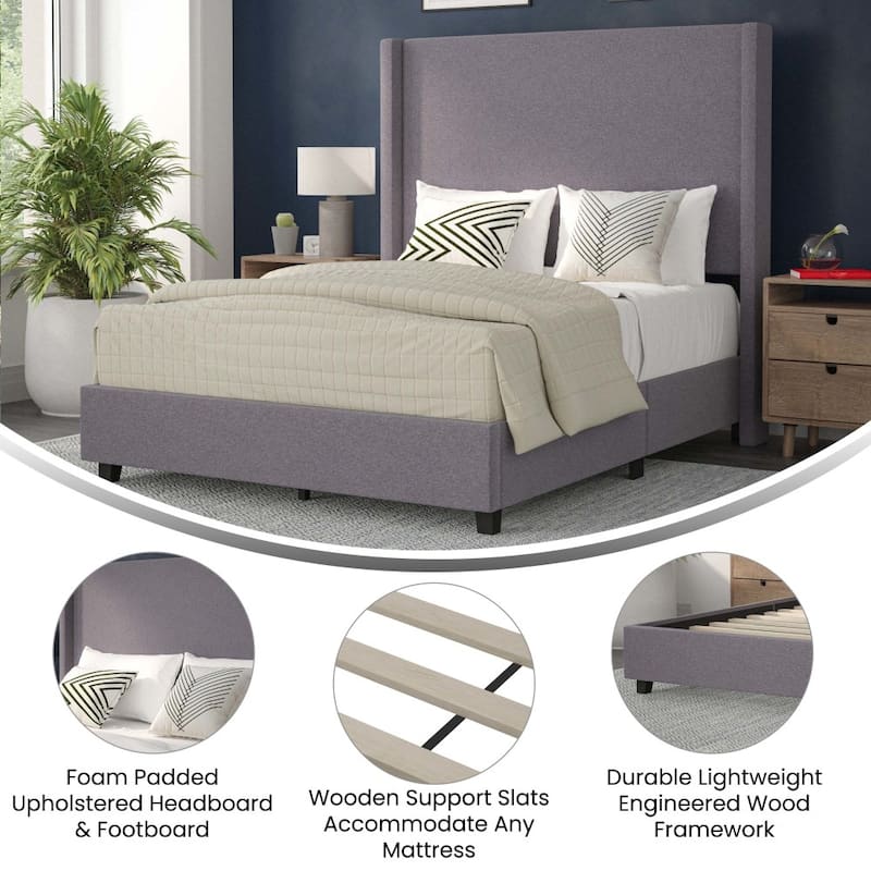 Modern Upholstered Platform Bed with Channel Stitched Headboard
