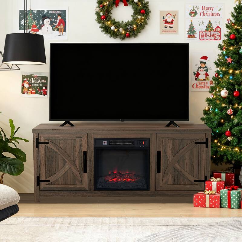 58-inch Farmhouse Electric Fireplace TV Stands Media Console with 19" Electric Fireplace