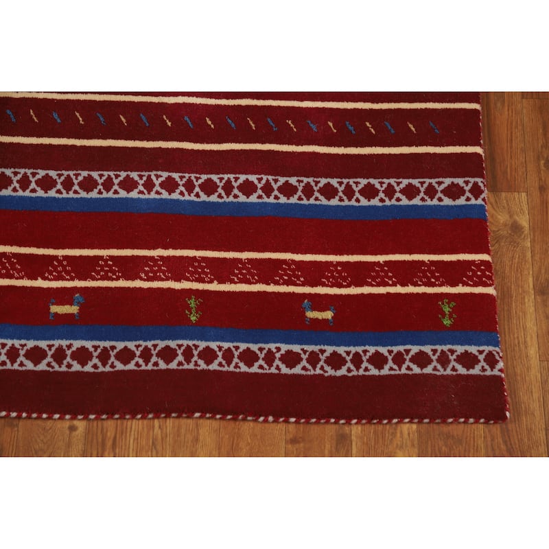 Tribal Red Gabbeh Indian Runner Rug Handmade Wool Carpet - 2'7" x 7'8"