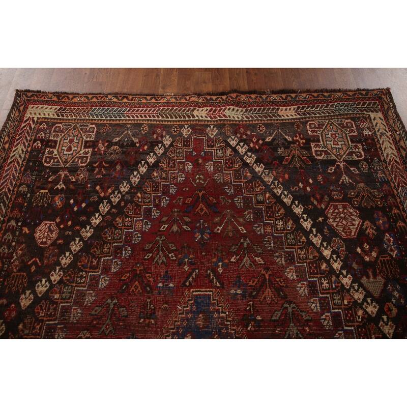 Vegetable Dye Shiraz Persian Antique Area Rug Hand-Knotted Wool Carpet - 5'7"x 8'2"