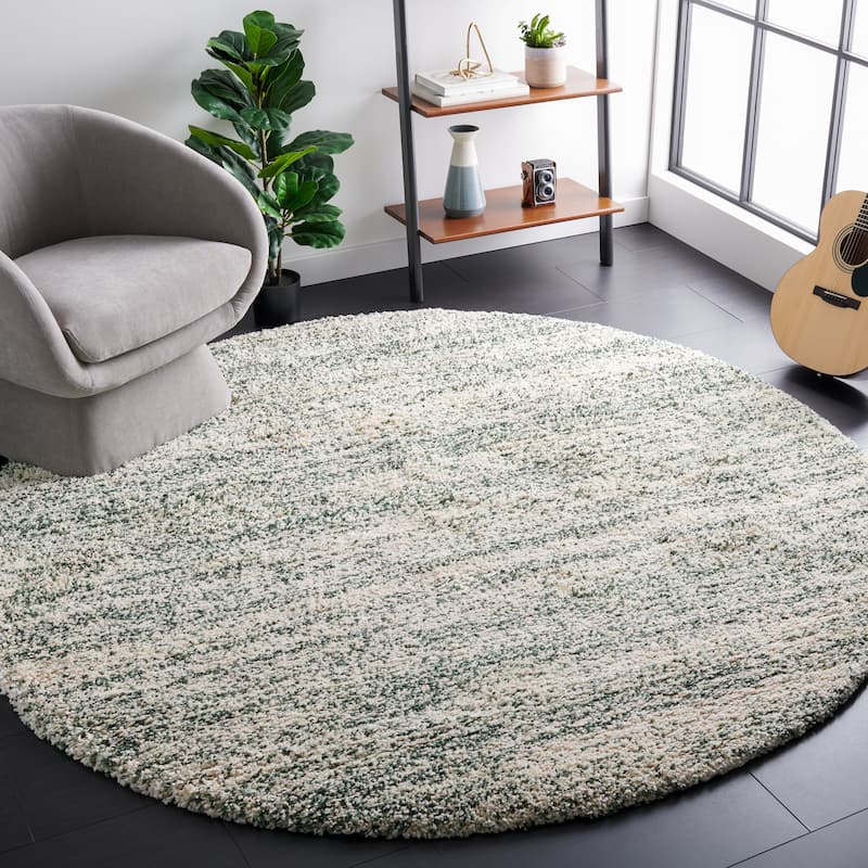 SAFAVIEH Hudson Shag Justine Modern 2-inch Thick Rug - 7' Round - Ivory/Green - Round