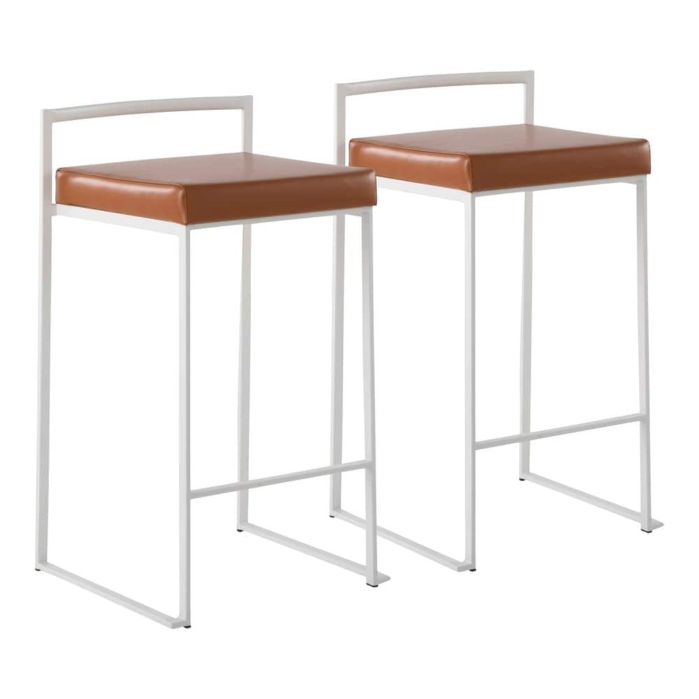 Lumisource Counter Stool in White with Grey Faux Leather - Set of 2 - 16"Lx17.5"Wx31"H