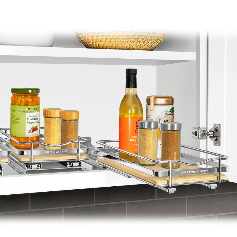 ® Élite™ Pull Out Spice Rack Organizer for Cabinet 6-1/4 inch Wide Slide Out Rack Wood and Chrome Sliding Spice Organizer Shelf