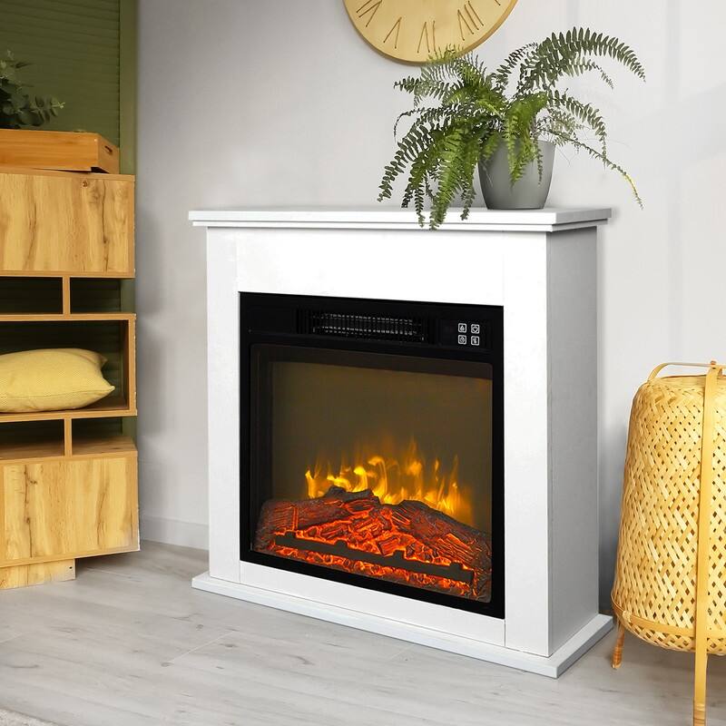 ZOKOP 1400W 18" Wood Cabinet Electric Fireplace Infrared Heater with Remote Control