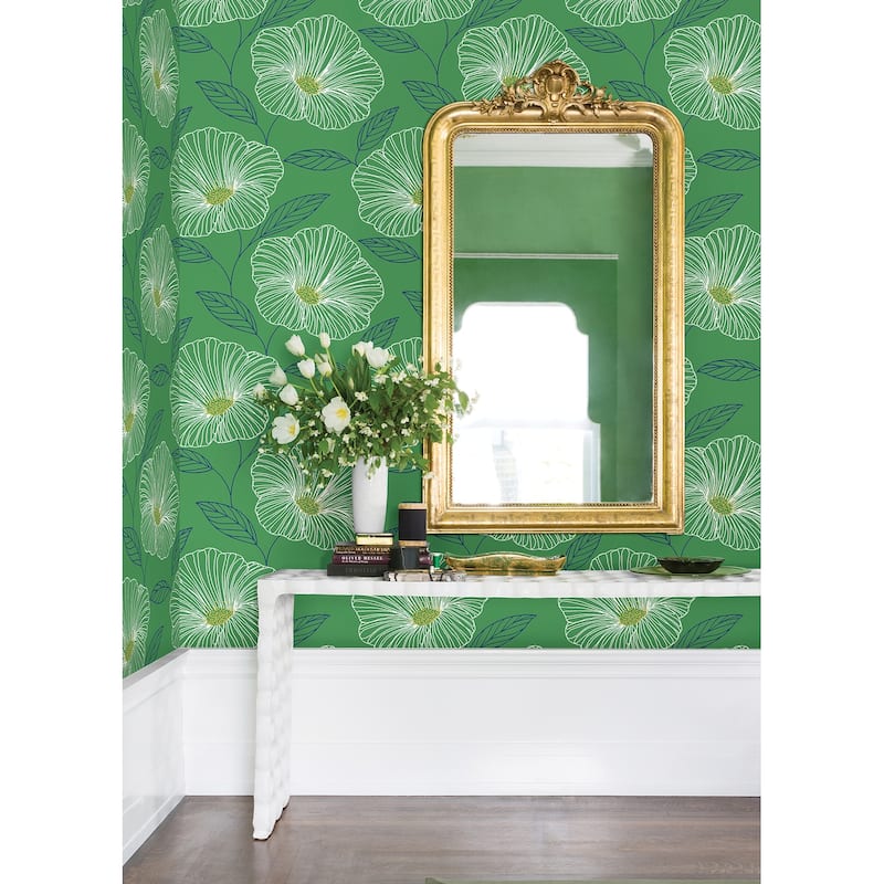 Flowers Nancy Mythic Black Floral 33' L X 20.5" W Wallpaper Roll - Green