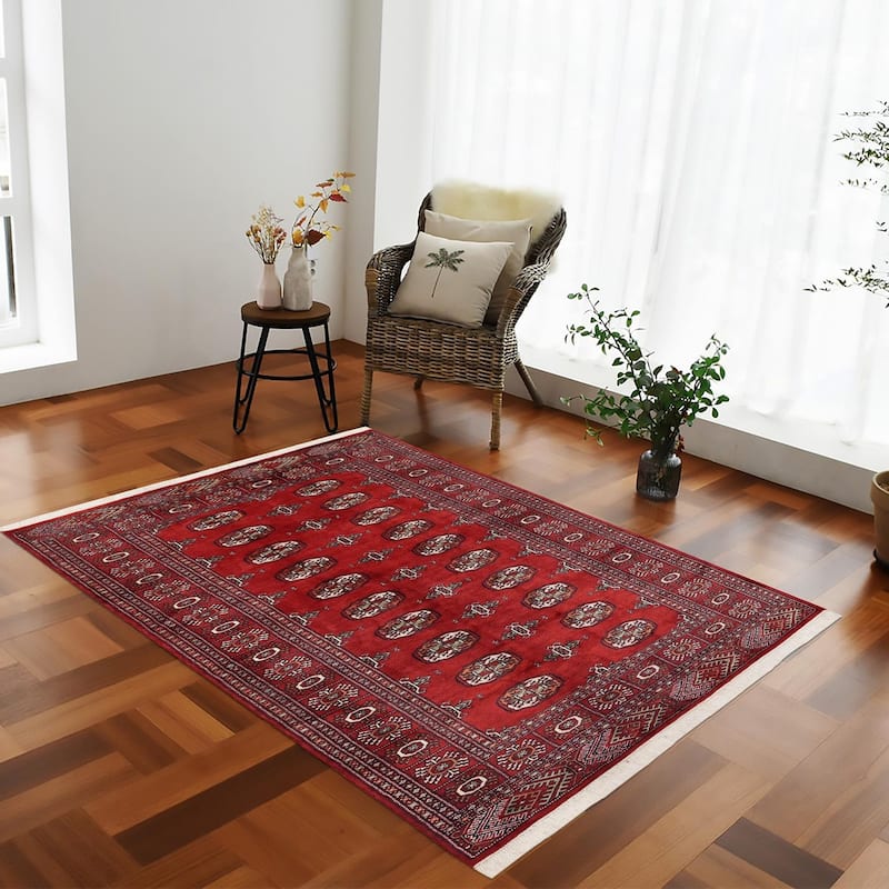 Tribal Bokhara Yaretzi Red Rust Hand Knotted Rug - 4'1'' x 6'4''