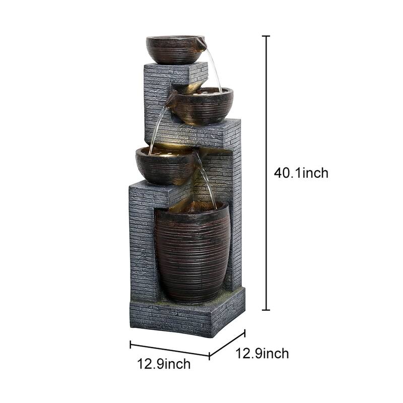 4-Tier Floor Water Fountain with LED Lights Outdoor Decor
