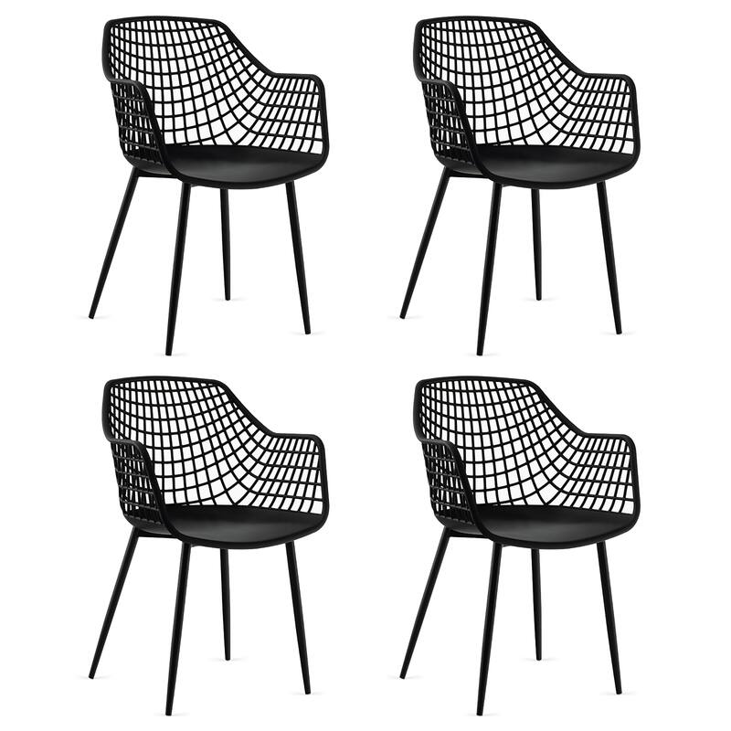 Costway Modern Dining Chair Set of 4 Plastic Shell Hollow withMetal - Black