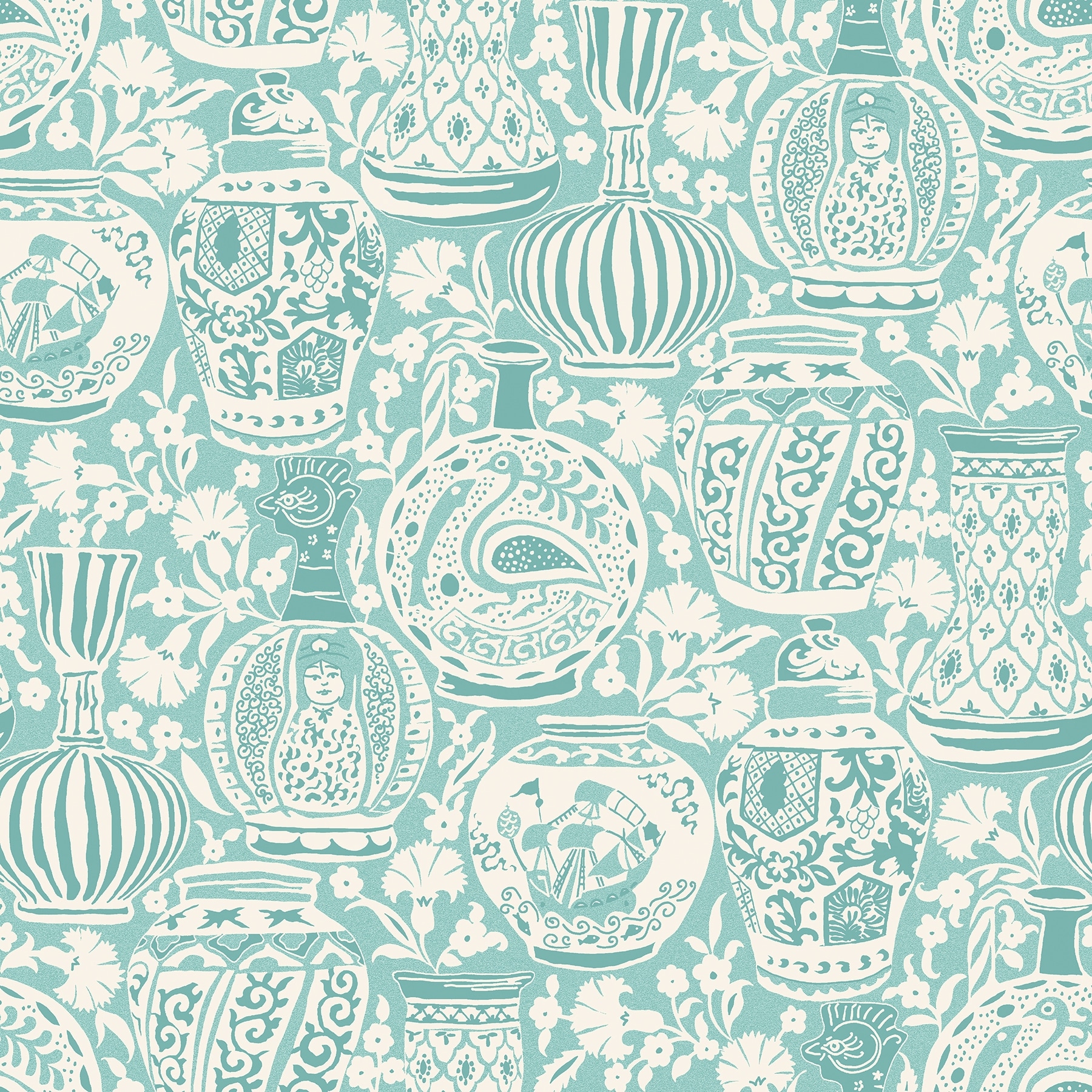 RoomMates Delft Pottery Aqua Peel and Stick Wallpaper