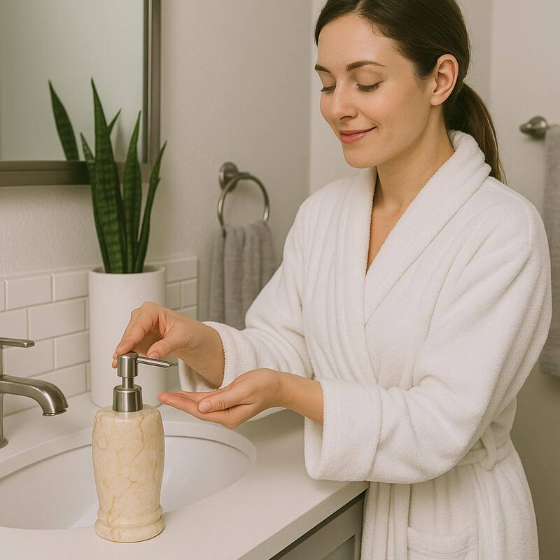 Creative Home Double Rings Collection Champagne Marble Liquid Soap Dispenser, Lotion Dispenser - Beige