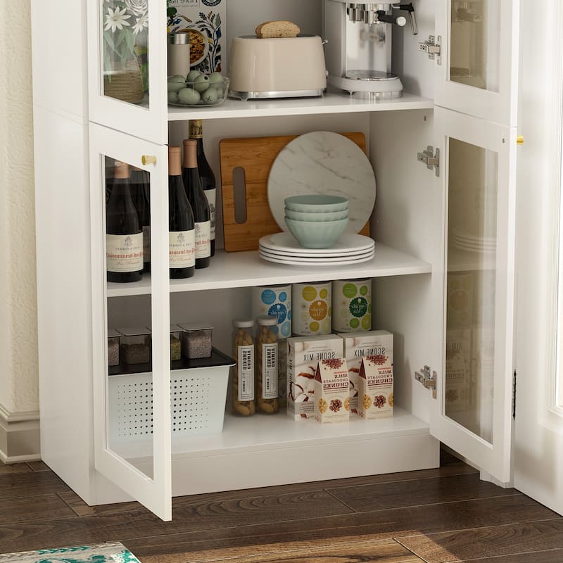 78.7"Cabinet with 4 Glass Door,Storage Cabinet for Pantry, Bathroom - 78.7"H