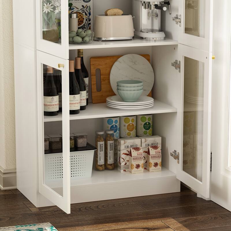 Tall Curio Display Glass Cabinet Bookcase with 4 Glass Doors & Shelves - 78.7"
