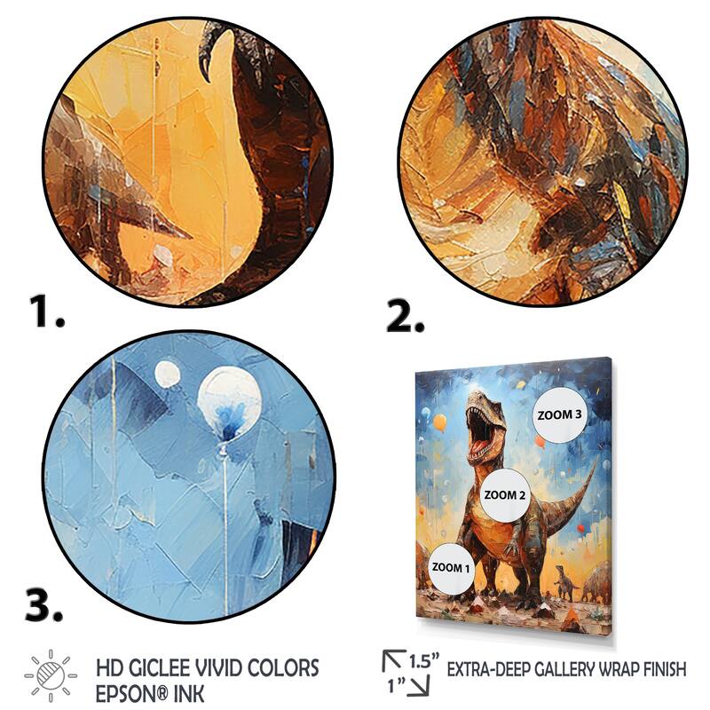 Designart "Pop Art Dino Explosion" Dinosaur Wall Decor Grey - Modern Hallway Framed Wall Art Decor