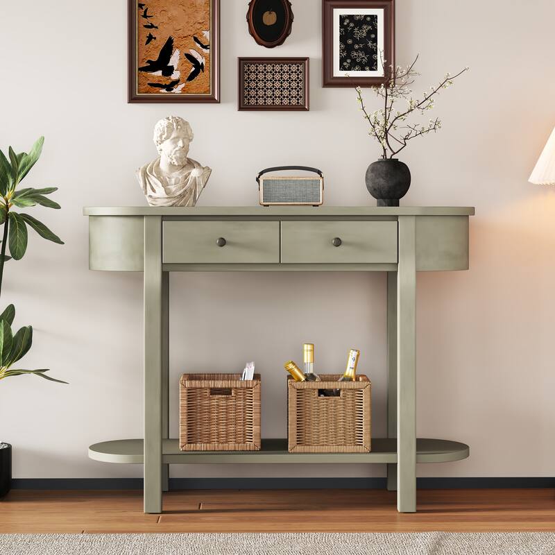 Elegant Retro Console Table with Curved Design and Smooth Glaze for Entryways, Living Rooms and hallways