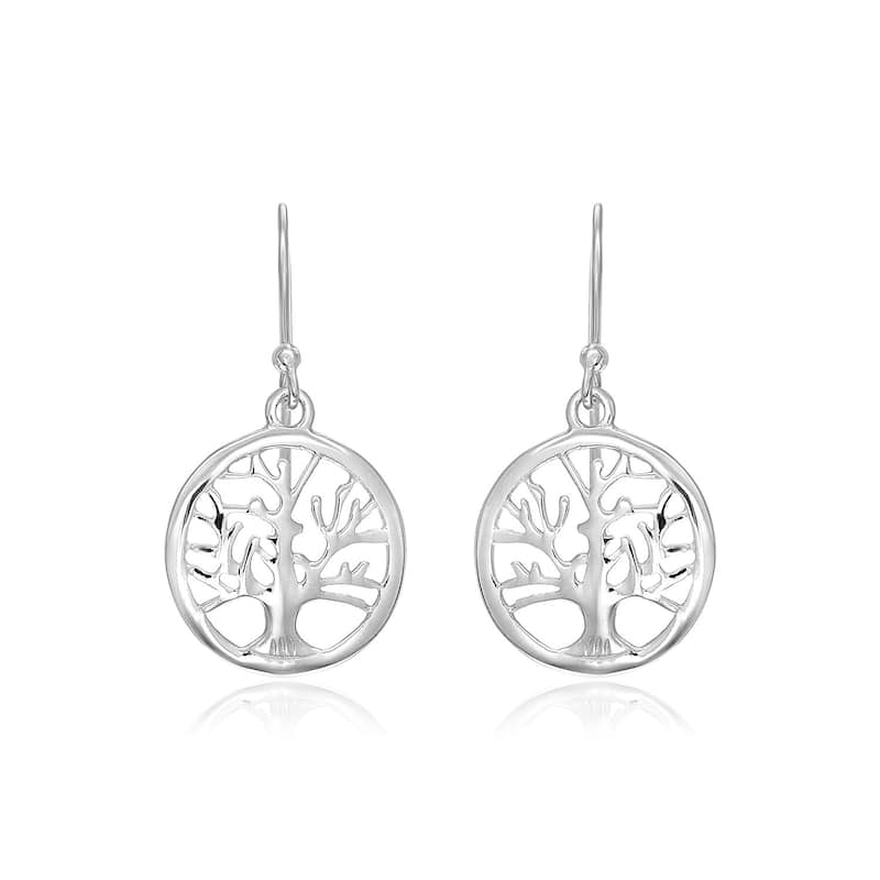 Sterling Silver Round Tree of Life Earrings