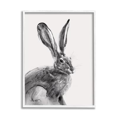 Stupell Resting Wild Hare Portrait Bold Face Rabbit Illustration Framed Wall Art