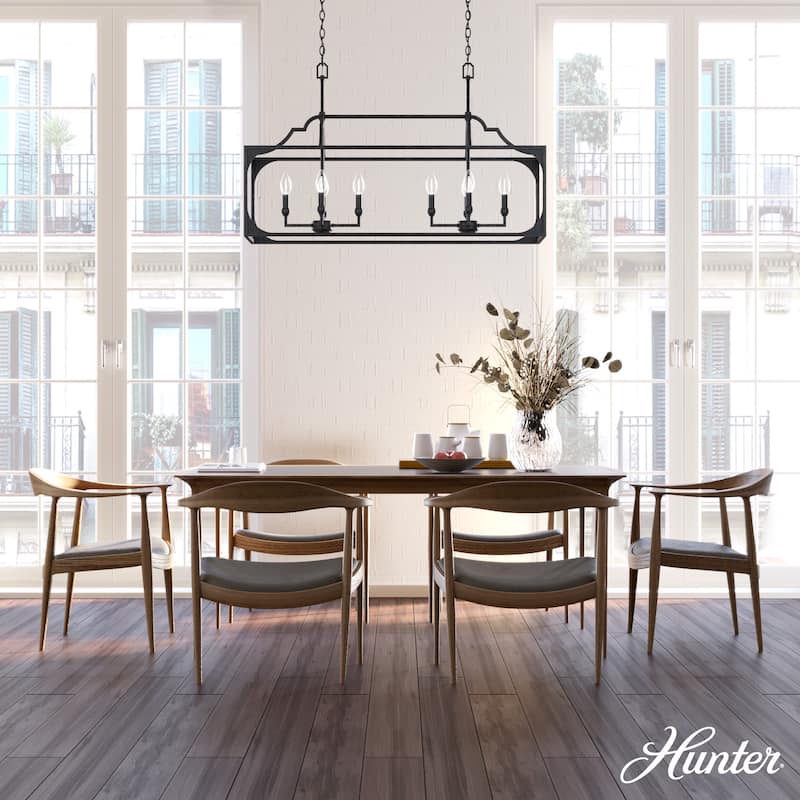 Hunter Highland Hill 8-Light Linear Chandelier - Dining Room Table - Farmhouse, Rustic