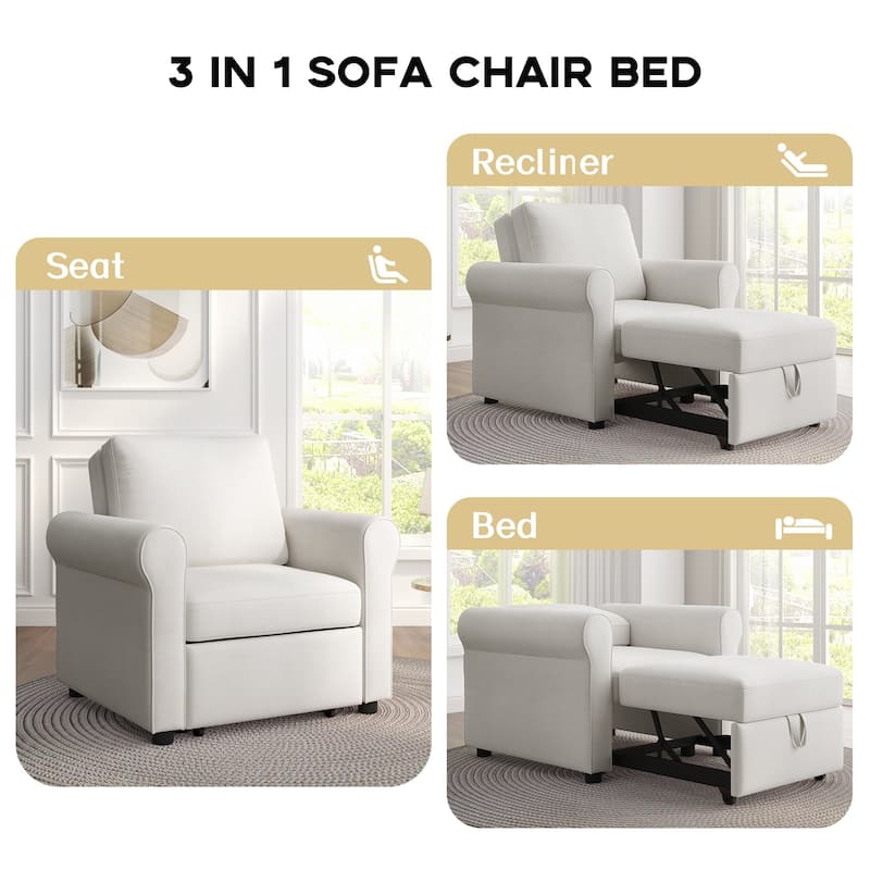 3-in-1 Adjustable Sleeper Sofa Bed, Pull Out Sofa Chair, Convertible Folding Bed for Living Room