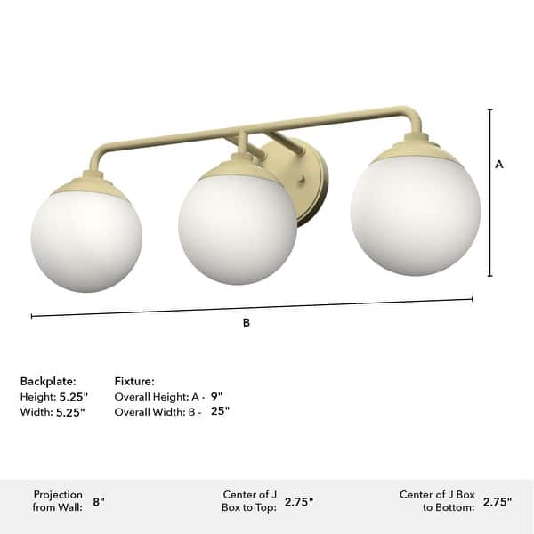 dimension image slide 1 of 3, Hunter Hepburn 3 Light Vanity Wall Light, Damp-Rated - Vintage, Mid-Century Modern, Glam