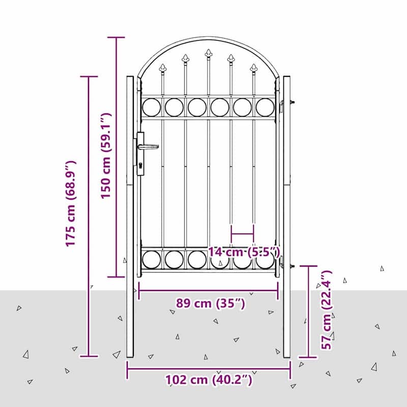 vidaXL Fence Gate Gray 39.4" x 49.2"/59.1"/68.9"/98.4" Powder-coated steel