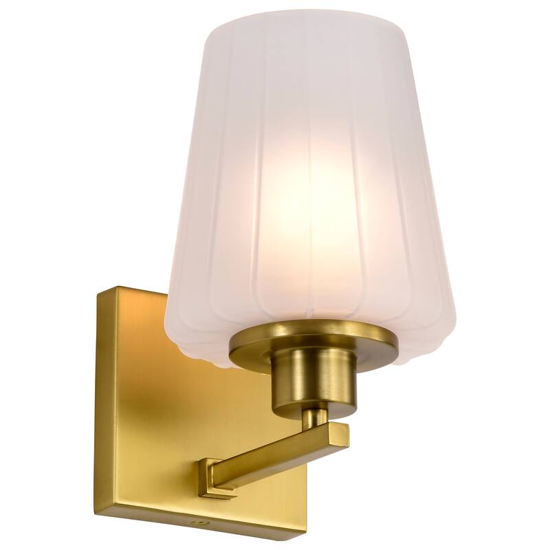 Lune 1 Light Vanity Vintage Brass Finish Etched White Glass - Vintage Brass