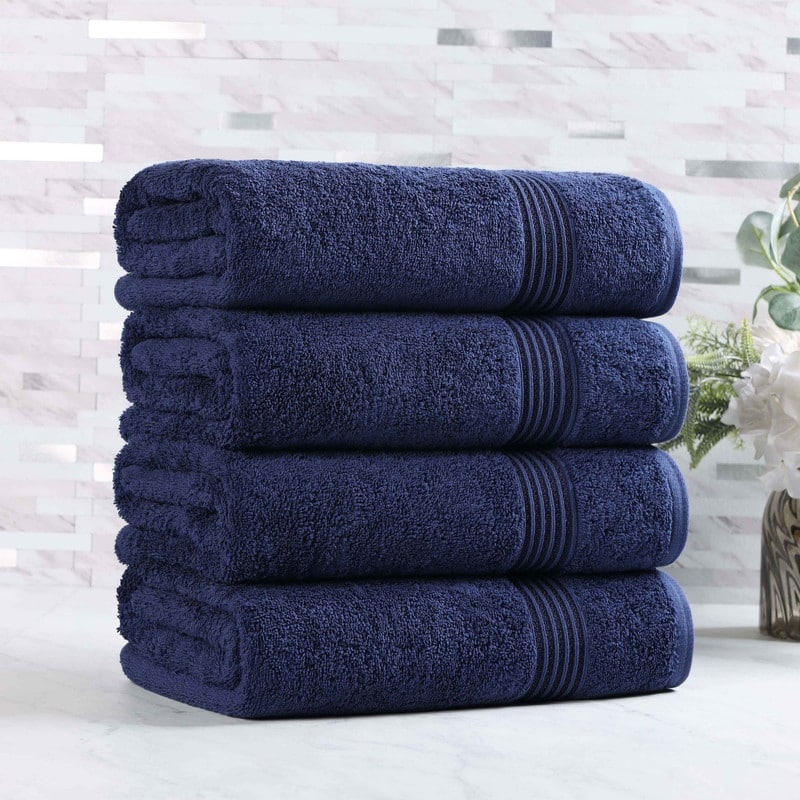 Superior Heritage Egyptian Cotton Absorbent Bath Towel Set of 4 - Navy Blue
