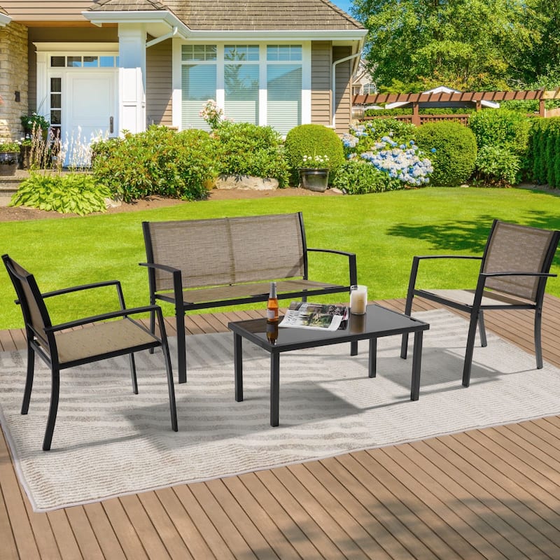 Bonosuki 4 Pieces Patio Furniture Sets Textilene Bistro Sets - Tan