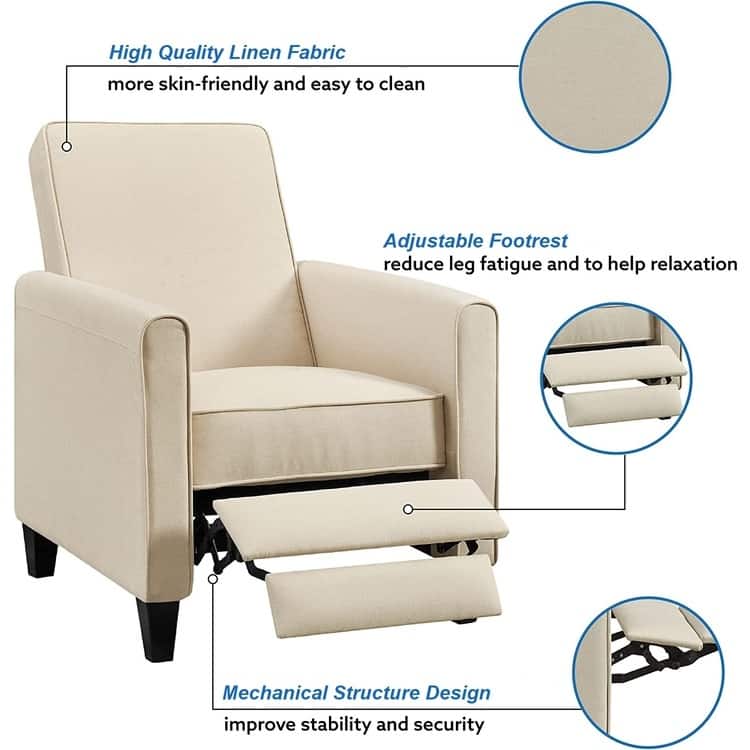 Landon Pushback Recliner Chair, Home Theater Reclining Chair with Armrest, Backrest for Small Spaces with Adjustable Footrest