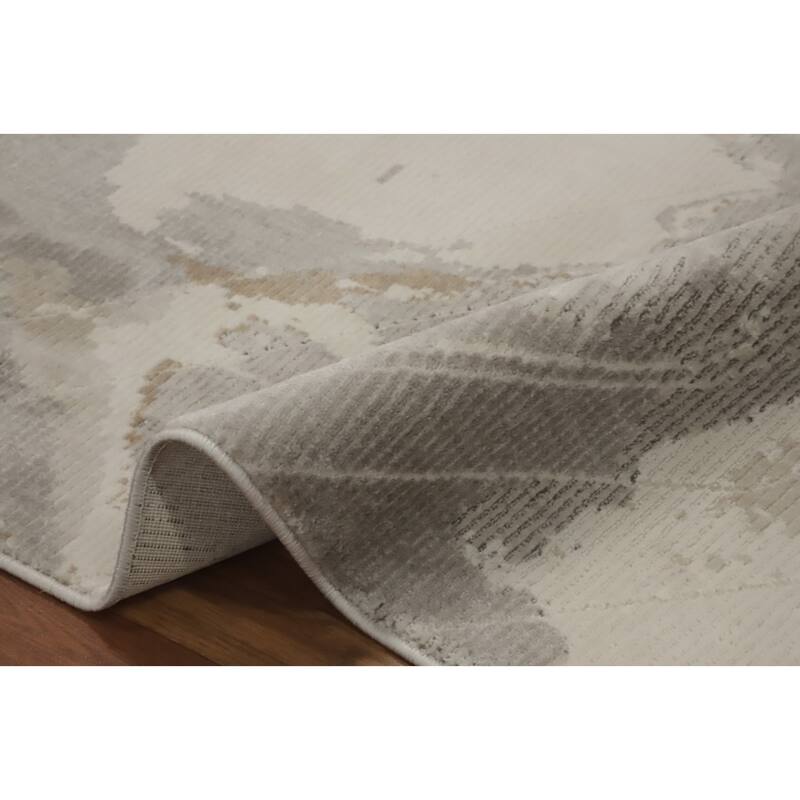 Machine Made Oriental Polyester Carpet Modern Abstract Greys & Charcoal Modern Area Rug - 7' 5'' X 5' 2''