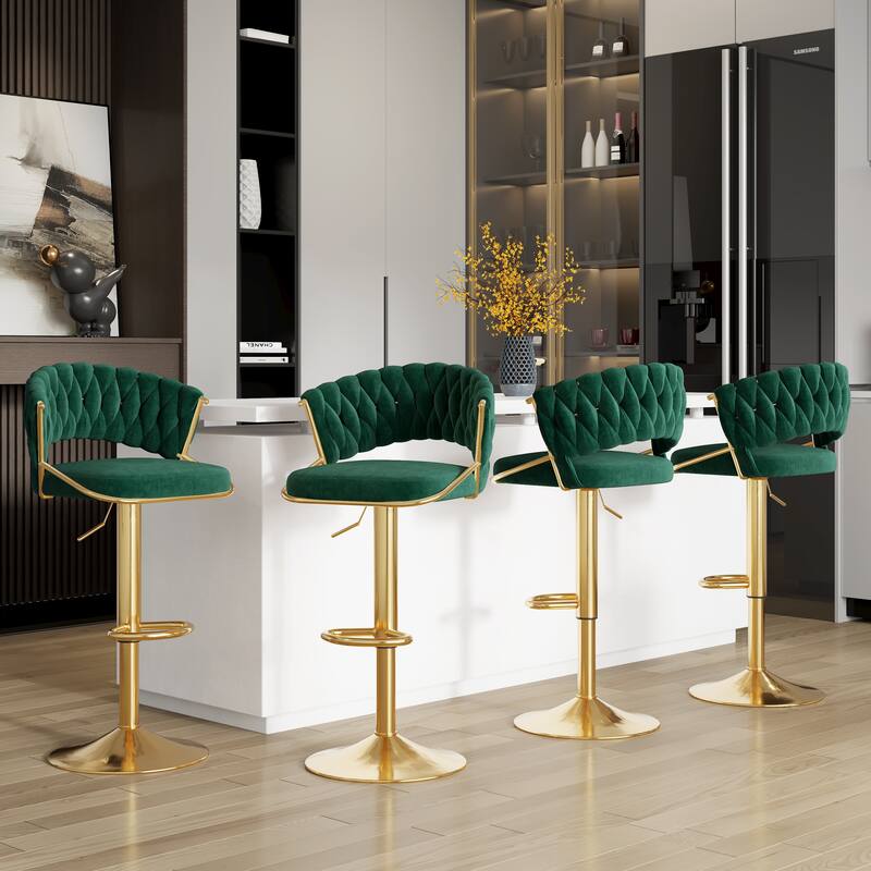 Modern Velvet Counter Bar Stools with Backs(Set of 4) - Dark Green