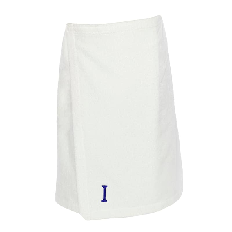 Authentic Hotel and Spa Turkish Cotton Terry Monogrammed White Men's Spa and Shower Towel Wrap - White/I