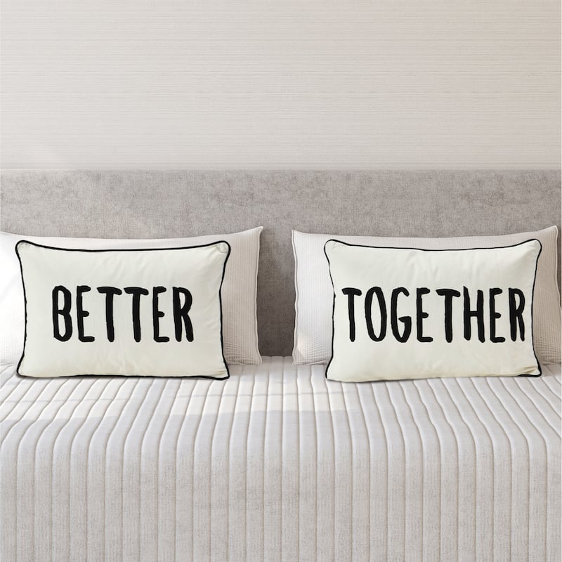 Two-Sided Cotton Lumbar Pillow with Applique "Better/Together", Cream Color & Black
