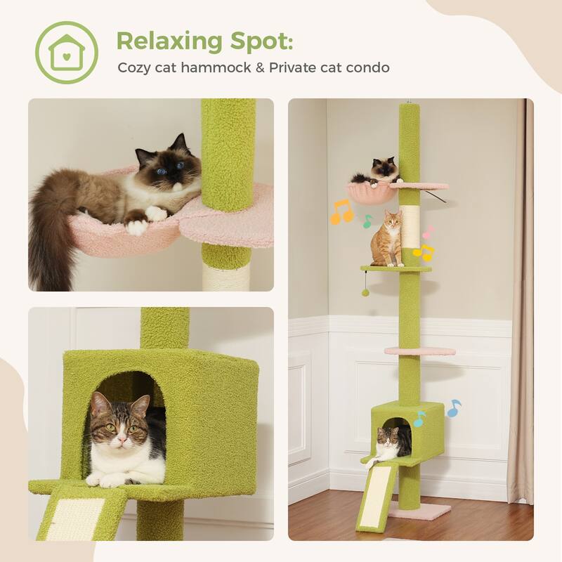 Adjustable Height Floor to Ceiling 5-Tier Tall Cat Tree Tower for Indoor Cats with Cat Condo, Cat Scratching Post and Cat Ladder
