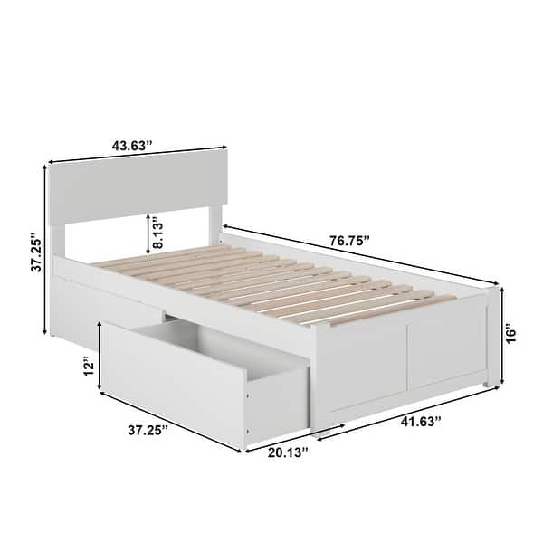 Orlando Twin Platform Bed with Footboard & 2 Storage Drawers in White