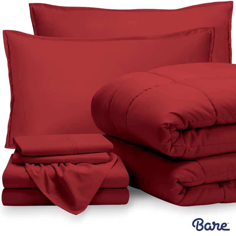 Bare Home Bed-in-a-Bag Down Alternative Comforter & Sheet Set - Red/Red - California King