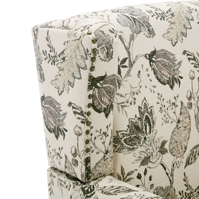 Traditional Floral Patterned Wingback Armchair with Nailhead Trim