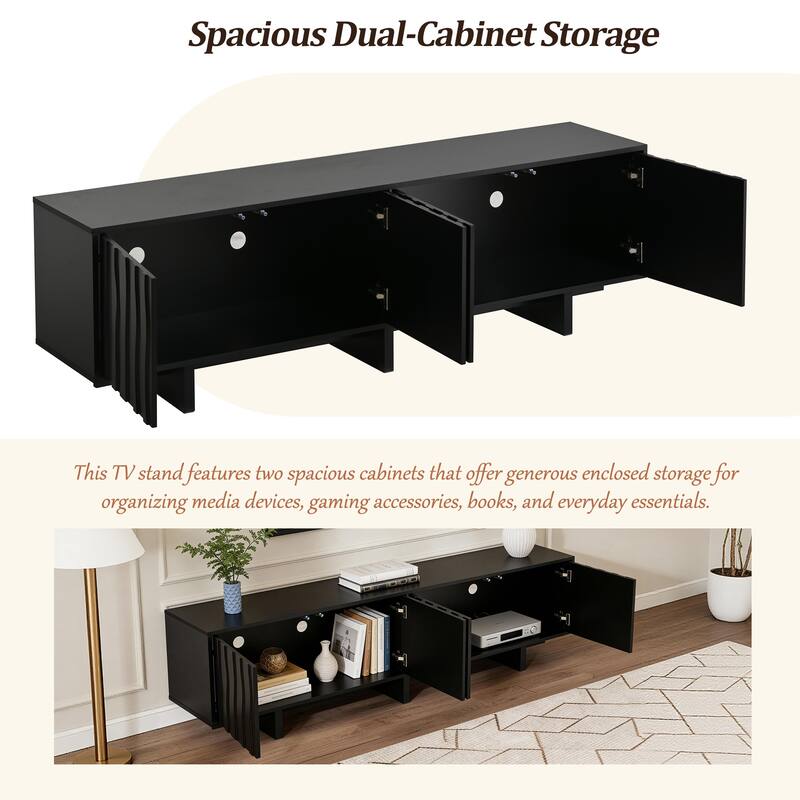 Wooden 69.6"Wide TV Stand for TVs up to 75", Rustic Media Console, Sturdy Base TV Cabinet with Cable Management