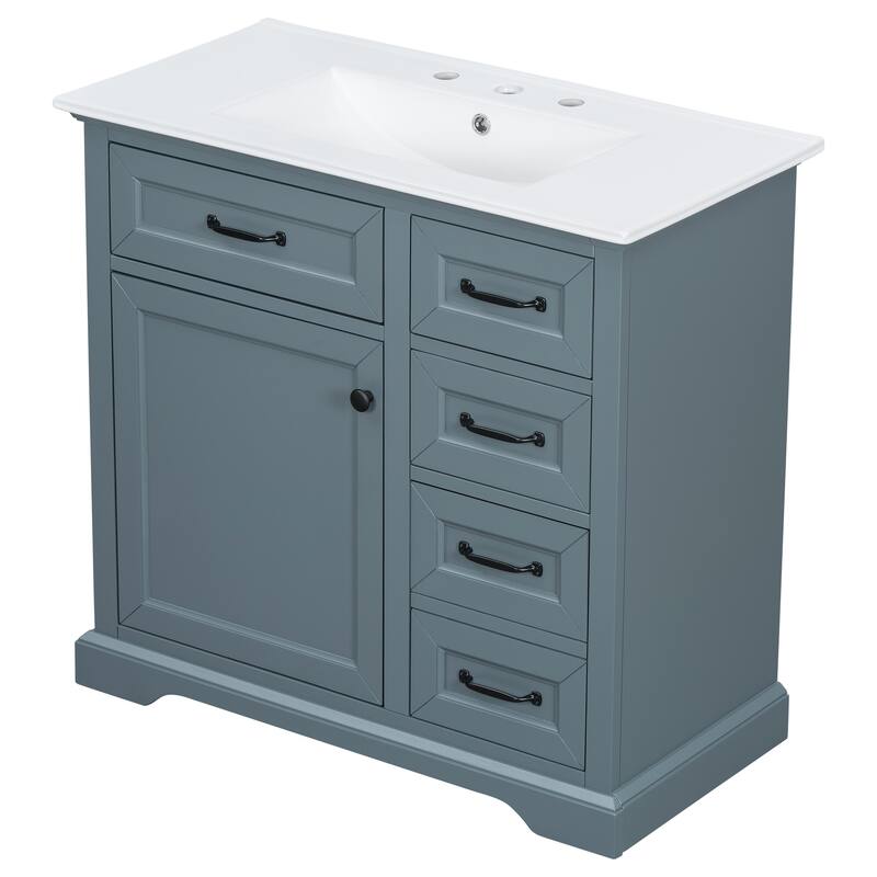 Roomfitters 36" Bathroom Vanity with Ceramic Sink, 2 Tip-out Drawers and Smart Storage Organizer