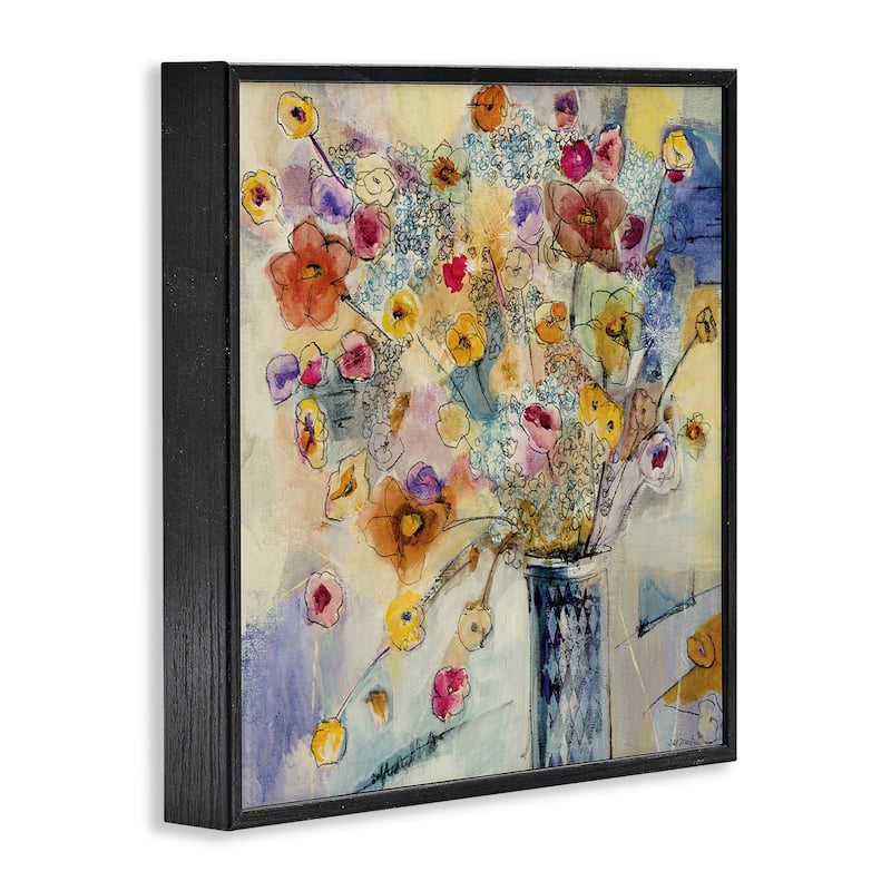Stupell Painted Flowers Line Drawing Framed Giclee Texturized Art - Multi-Color