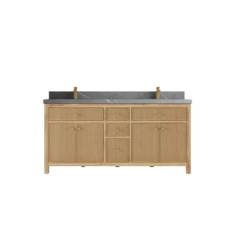 Willow Collections 72 in. W x 22 in. D Sonoma Teak Double Sink Bathroom Vanity with Countertop - 2" Piatra Gray - Light Natural