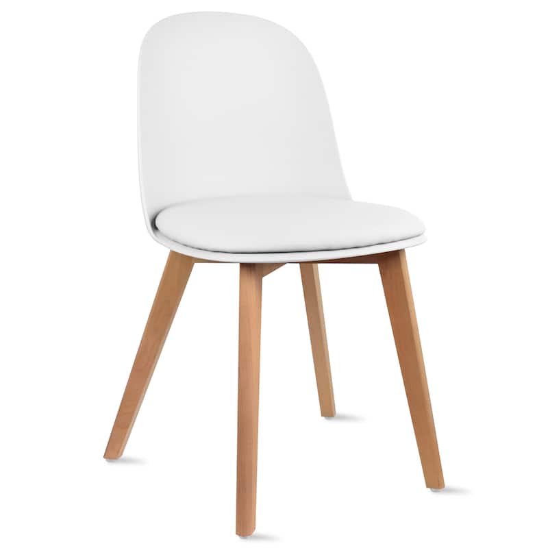 Set of 2 Plastic Dining Chairs Padded Cushion Faux Leather Wooden Legs For Kitchen Waiting Room Outdoor Party