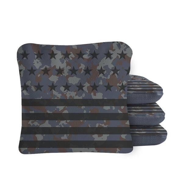 slide 2 of 4, American Flag Camouflage Navy Dual Sided Cornhole Bags