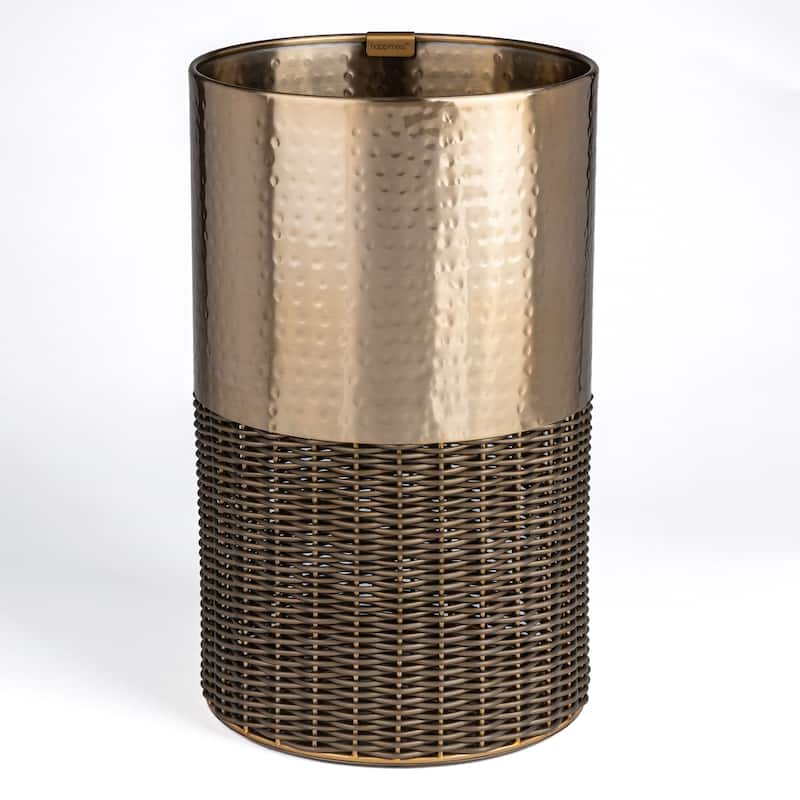 happimess Asher Modern 4.13-Gallon 2-Tone Faux Wicker/Metal Cylinder Waste Basket - Bronze/Coffee