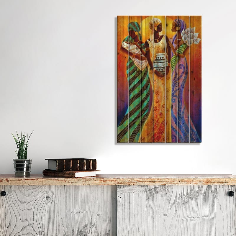 Sisters of The Sun Print On Wood by Keith Mallett - Multi-Color