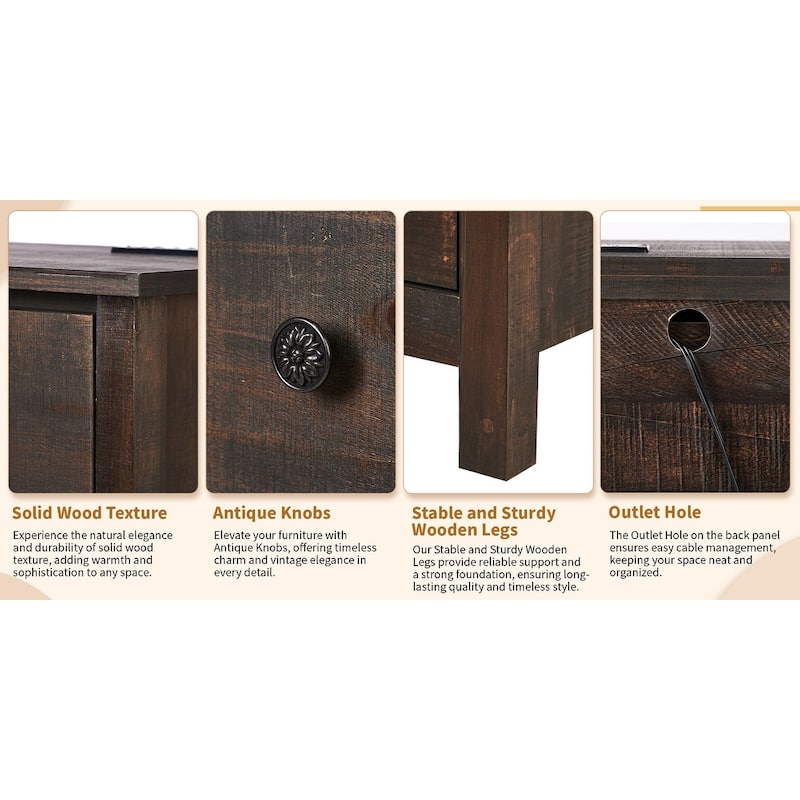 Brown MDF Wood 3-Drawer Bedside Table with Spacious Storage