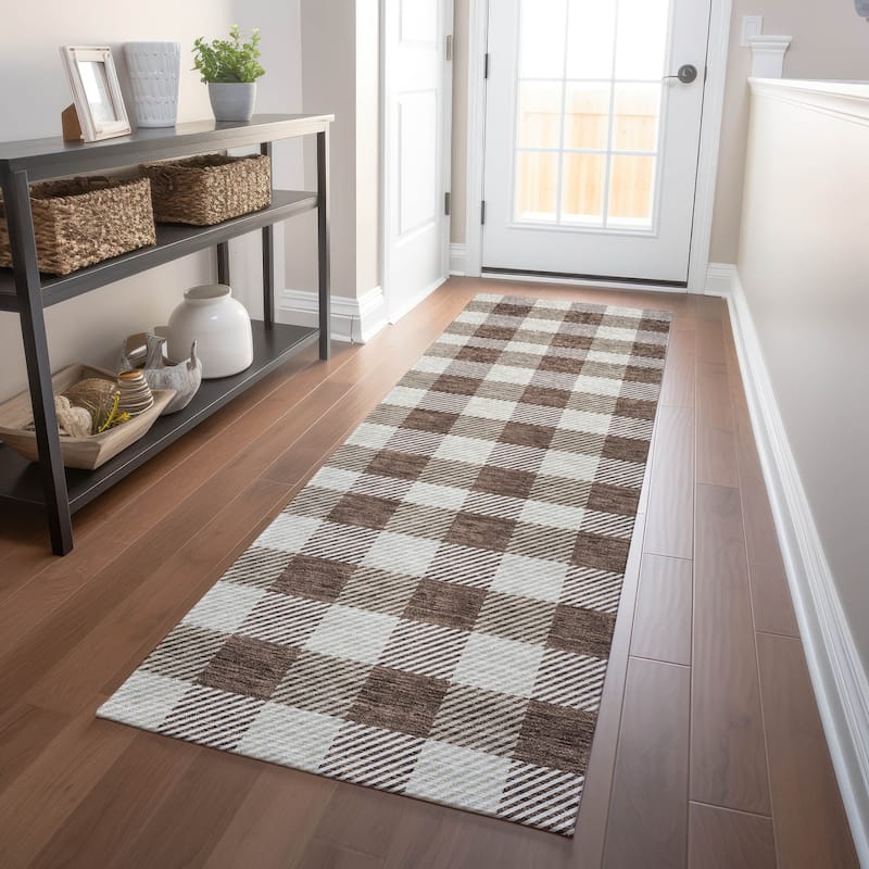 Machine Washable Indoor/ Outdoor Chantille Plaid Stripe Rug