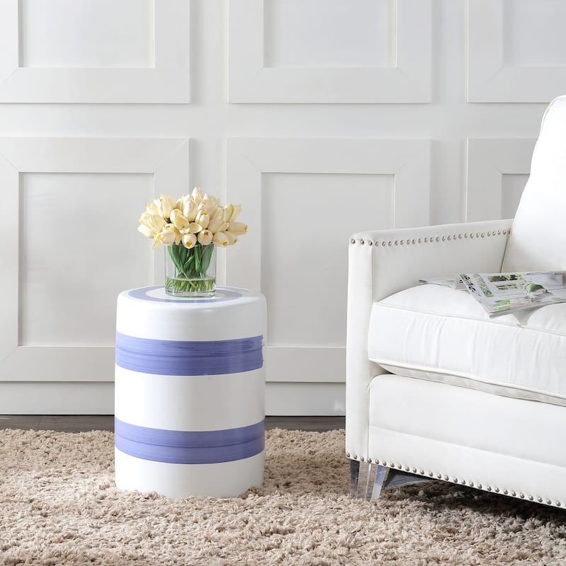 SAFAVIEH Amie Stripe Ceramic Decorative Garden Stool - Blue/White