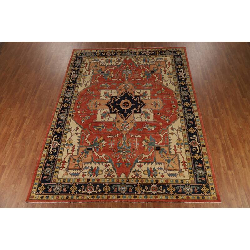 Vegetable Dye Heriz Serapi Oriental Area Rug Handmade Wool Carpet - 9'2" x 11'11"