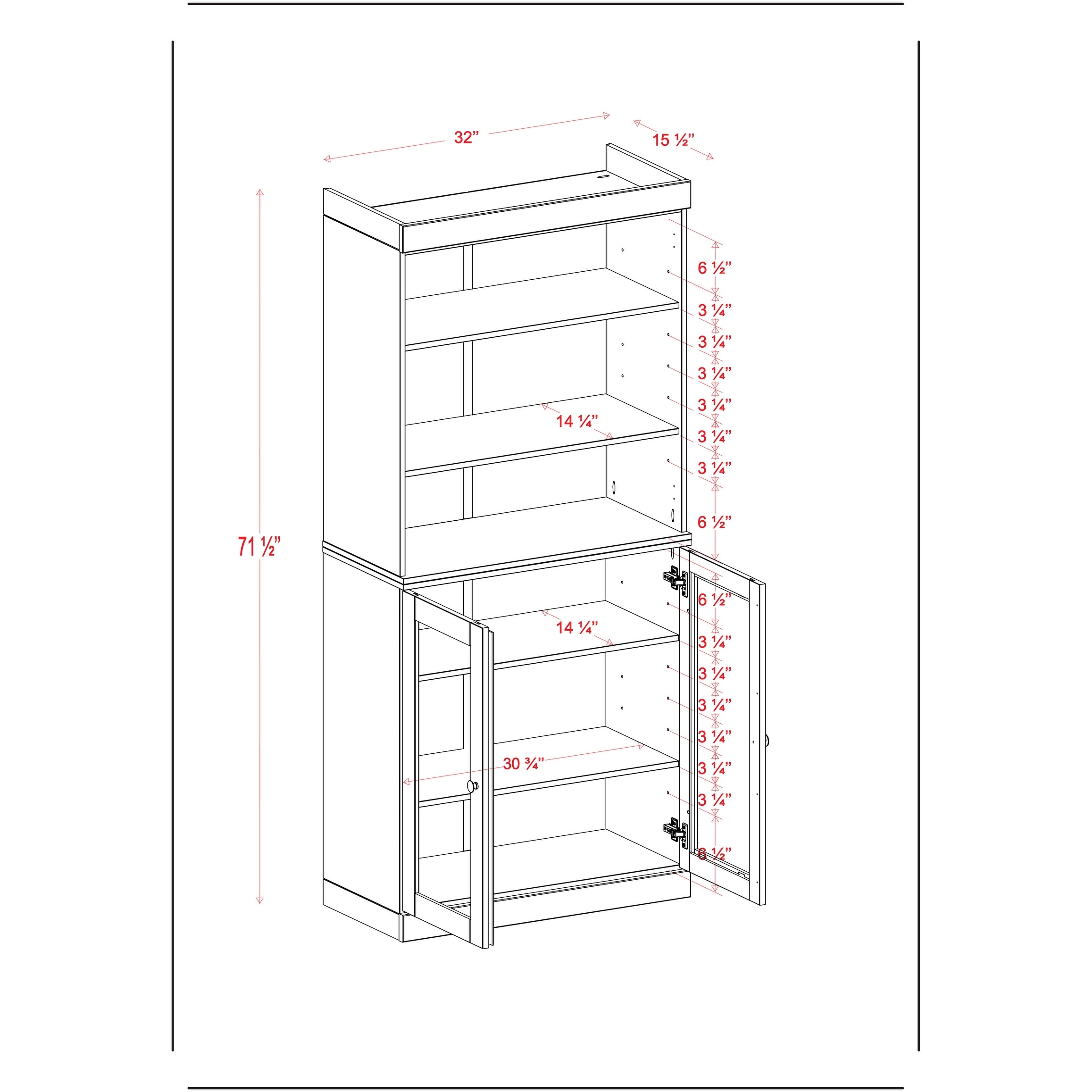 Palace Imports 100% Solid Wood Bathroom & Laundry Storage Cabinet, Raised Panel Doors, Adjustable Shelves, 32" Wide, 71.5" Tall