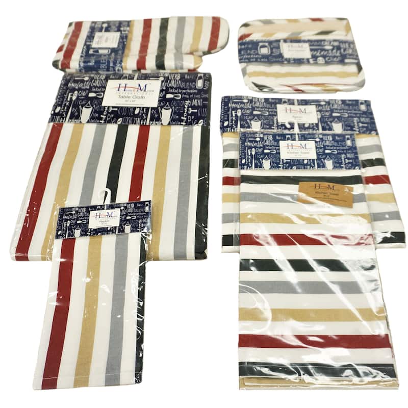 Home&Manor Kitchen Chef RedGreen&Gray Stripe Apron - Multi-Color